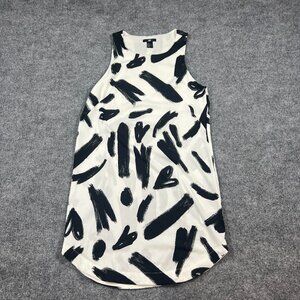H&M Mini Dress Womens 4 Black White Abstract Heart Sleeveless Rounded Hem Party